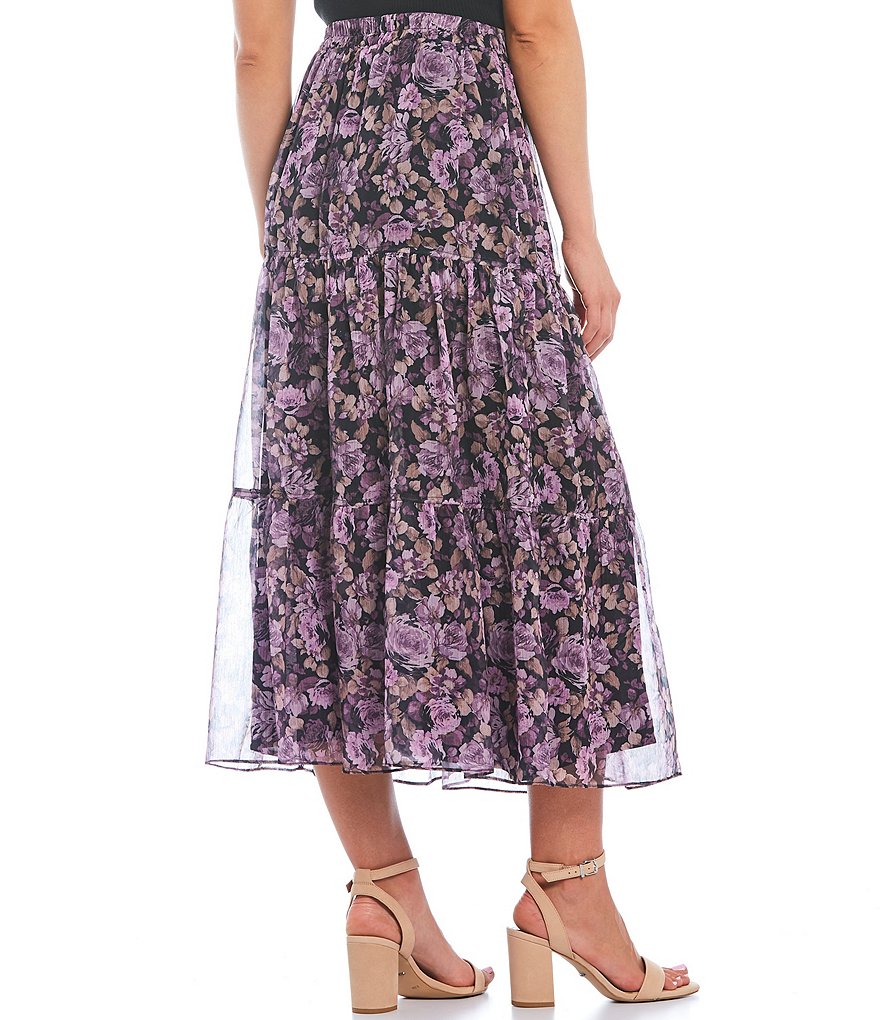 Lucy Paris Bristol Purple Floral Print High Rise Tiered Skirt