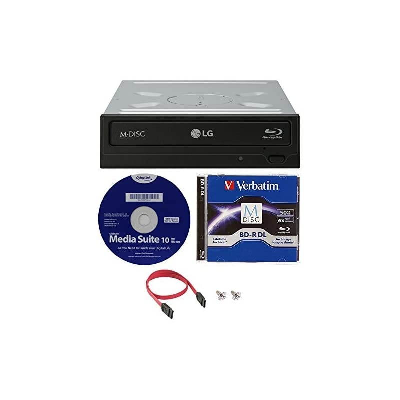 WH16NS40K 16X Blu-ray BDXL M-DISC DVD CD Internal Writer Drive Bundle with Free 50GB Verbatim M-Disc BD-R DL + Cyberlink Media Suite 10 + SATA Cable