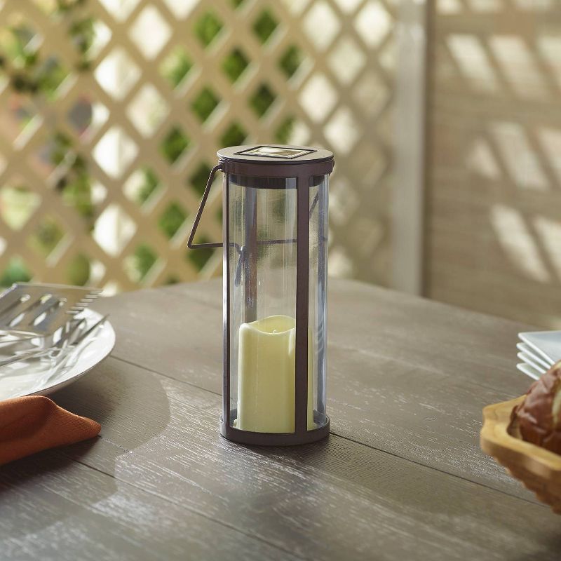 17.5" Provence Bird Stake with Hanging/Tabletop Solar Outdoor Lantern Brown - Smart Solar