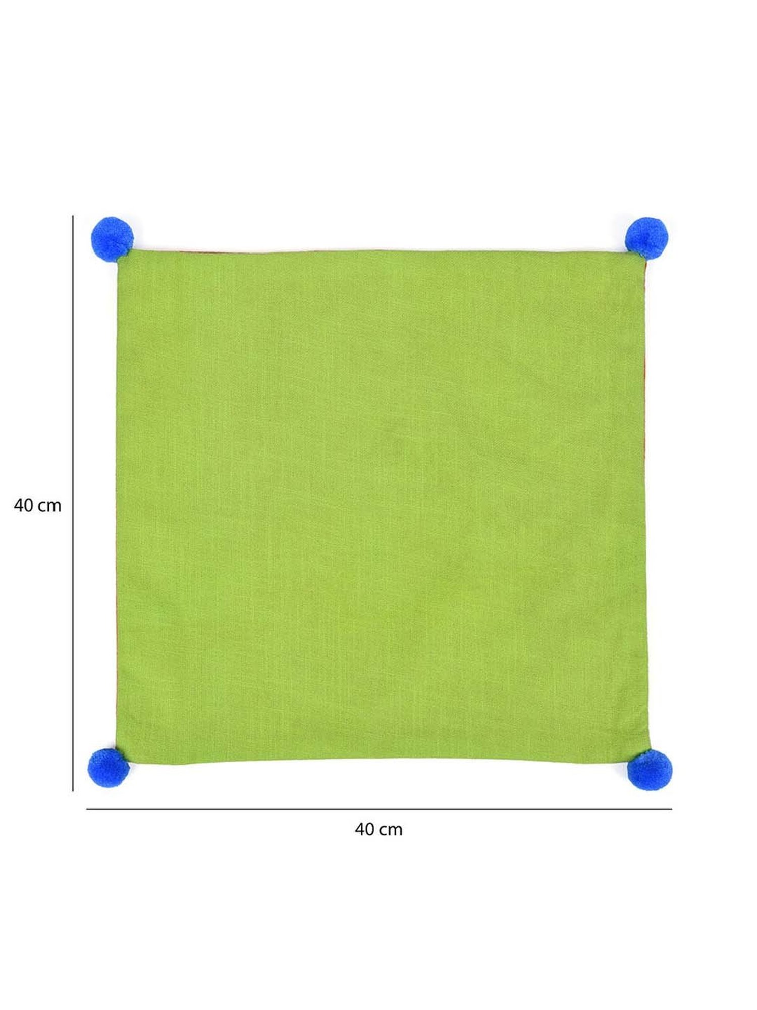 @home Orange & Green Cotton Two Sided Pom Pom Cushion Cover With Zipper