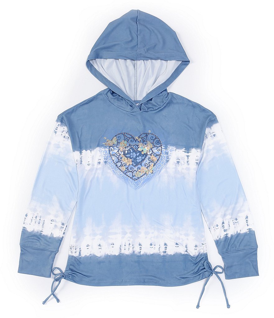 Ally B Big Girls 7-16 Long-Sleeve Heart Graphic Tie-Dye Hooded Top