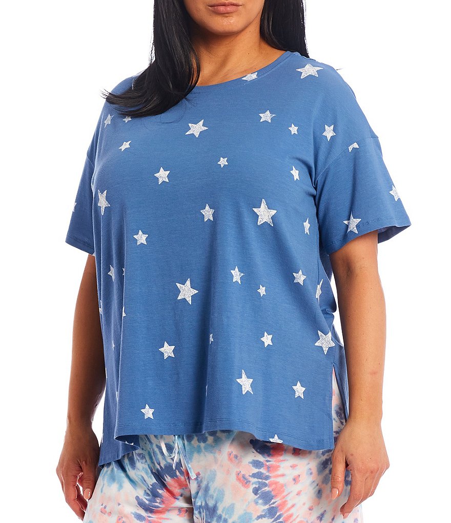 Jasmine & Ginger Plus Star Print Jersey Knit Coordinating Sleep Tee