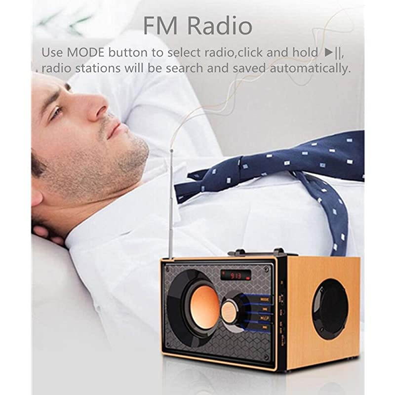 Bluetooth Speakers with FM Radio Subwoofer Remote Control AUX USB, Clear Audio Rich Bass Wireless Home Desktop Speakers Stereo Sound Outdoor Party Speaker for Phone PC Tablet TV (Beech color)