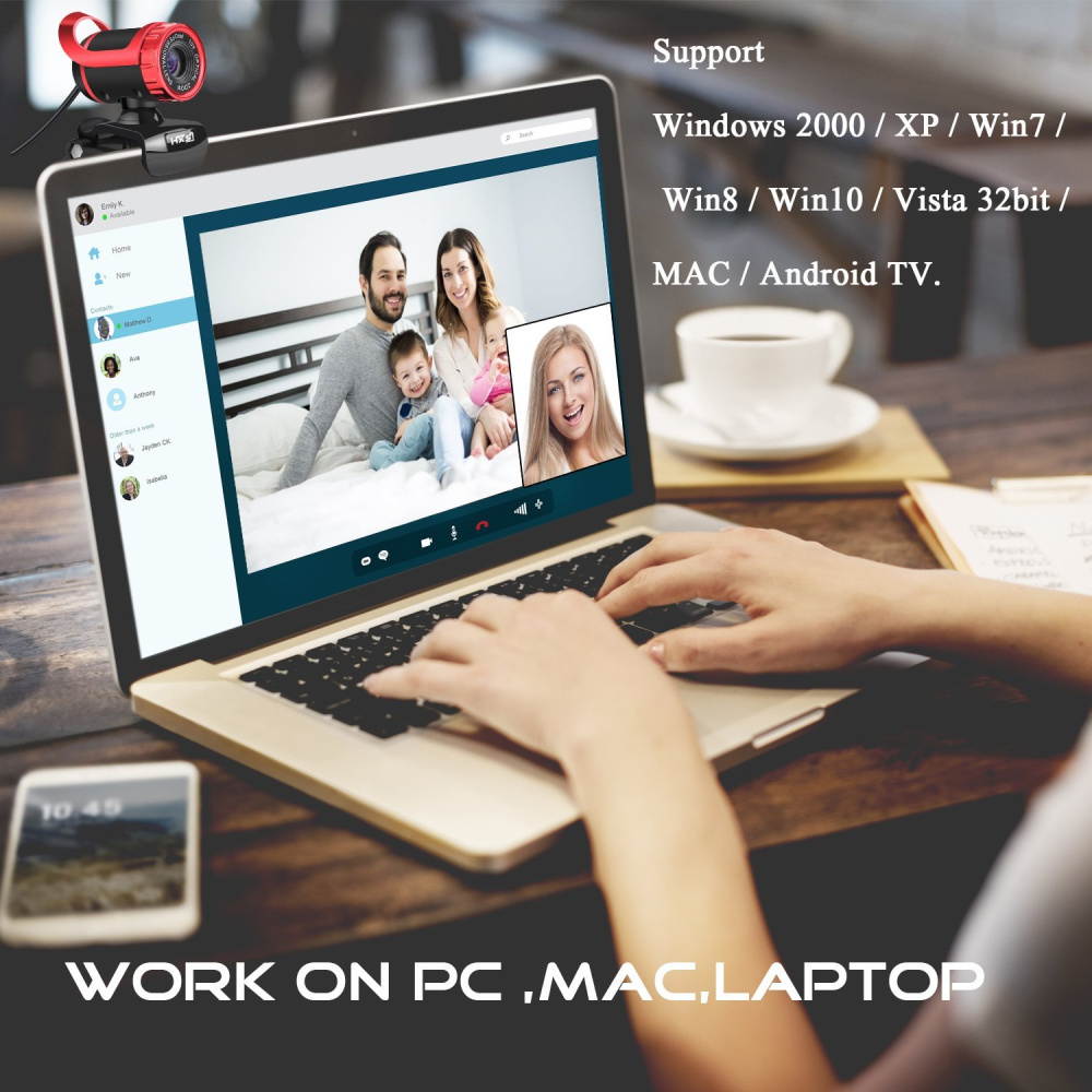 HXSJ A859 PC Webcam 480P PC Web Camera USB 2.0 - PerryLee Video Record HD Webcam With Built-in 10M Microphone MIC For Computer PC Laptop Skype MSN Auto Focus 360 Degrees Rotation Plug-and-Play- Black