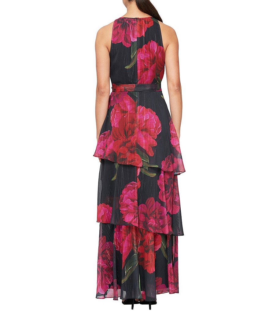 Jkara Chiffon Popover Beaded V-Neck 3/4 Capelet Sleeve Gown