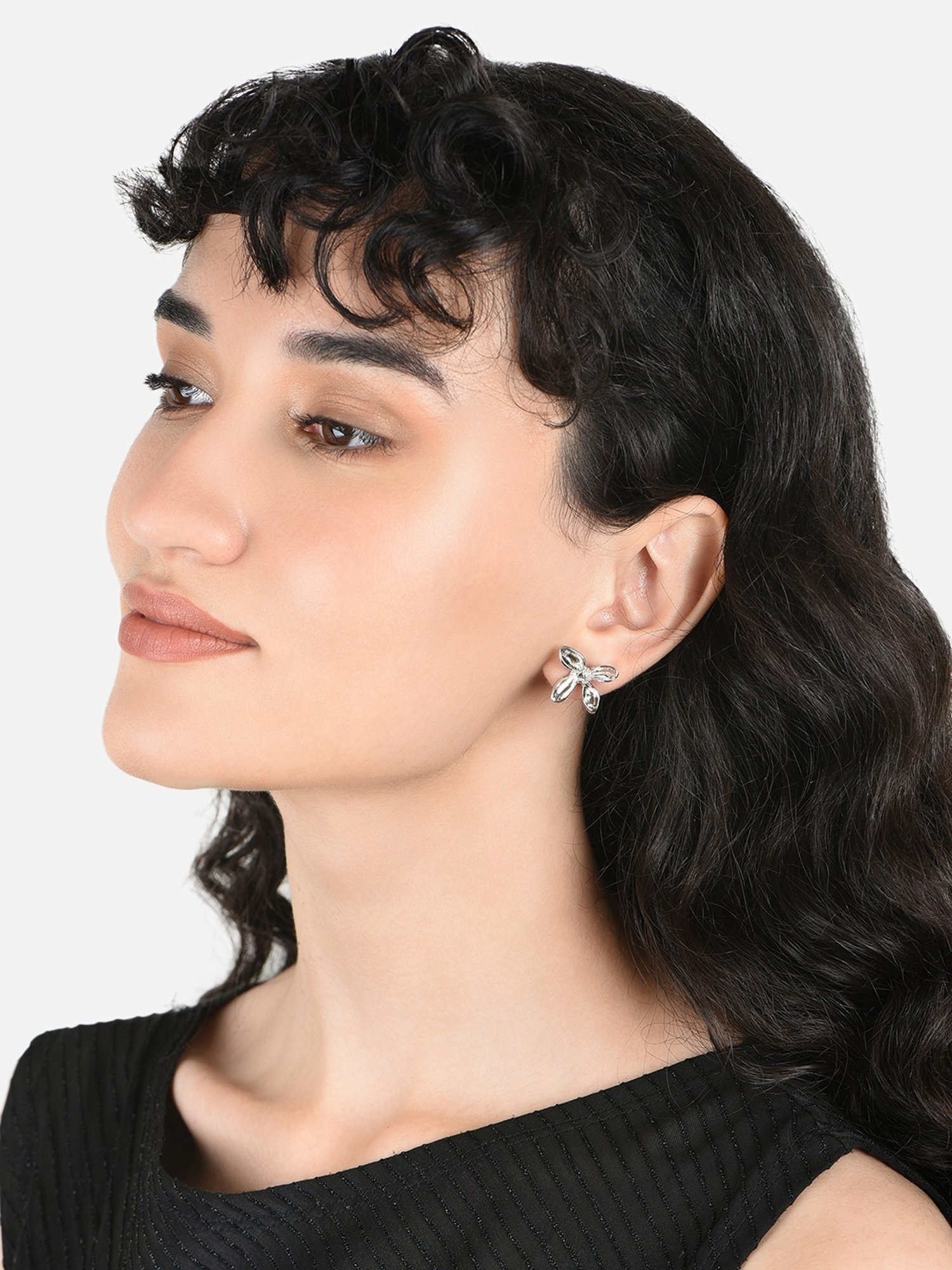 ToniQ Floral White Stud Earrings for Women