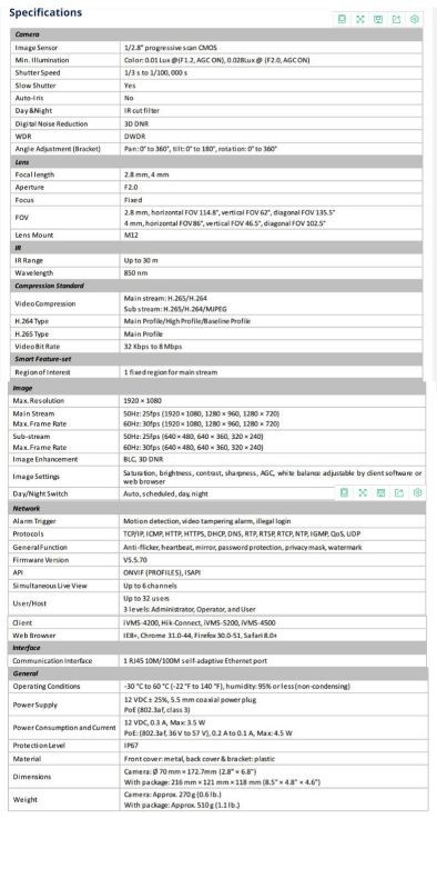 Hikvision DS-2CD1023G0E-I Network 2MP 1080P Fixed 2.8mm Lens IR Full HD Bullet IP Camera(1-Pack)