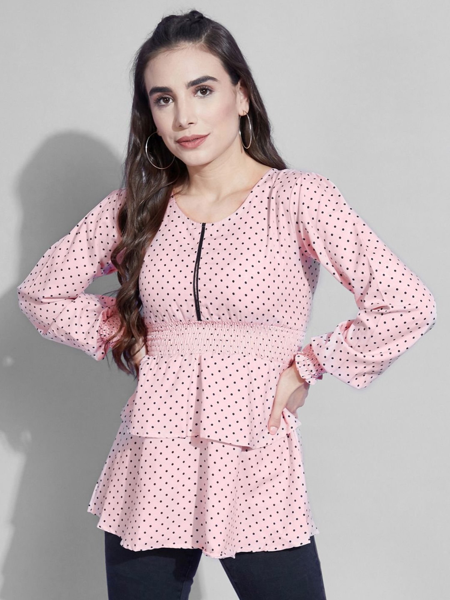 SELVIA Pink Polka Dots Top