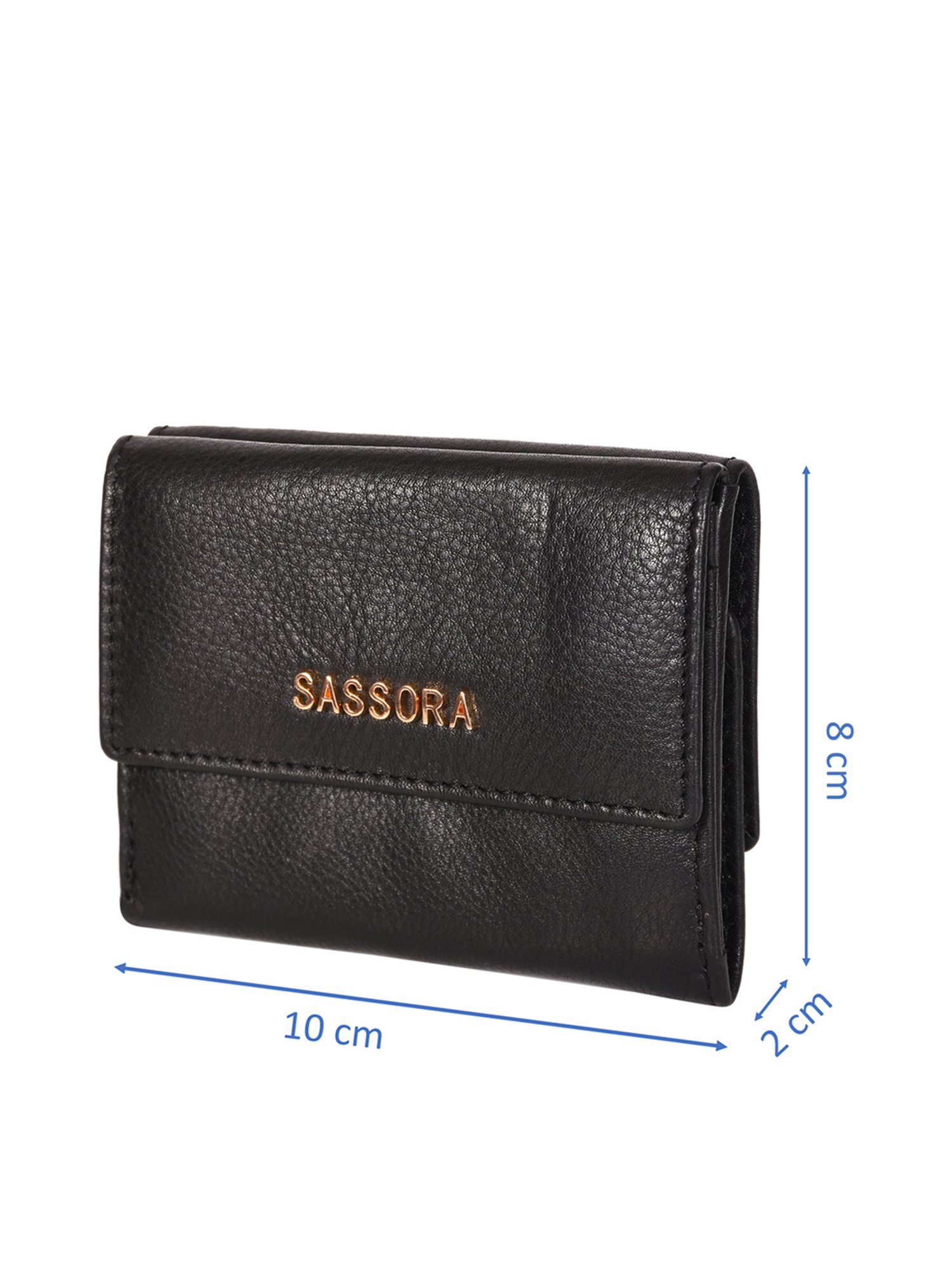 SASSORA Black Solid Rfid Tri-Fold Wallet for Women