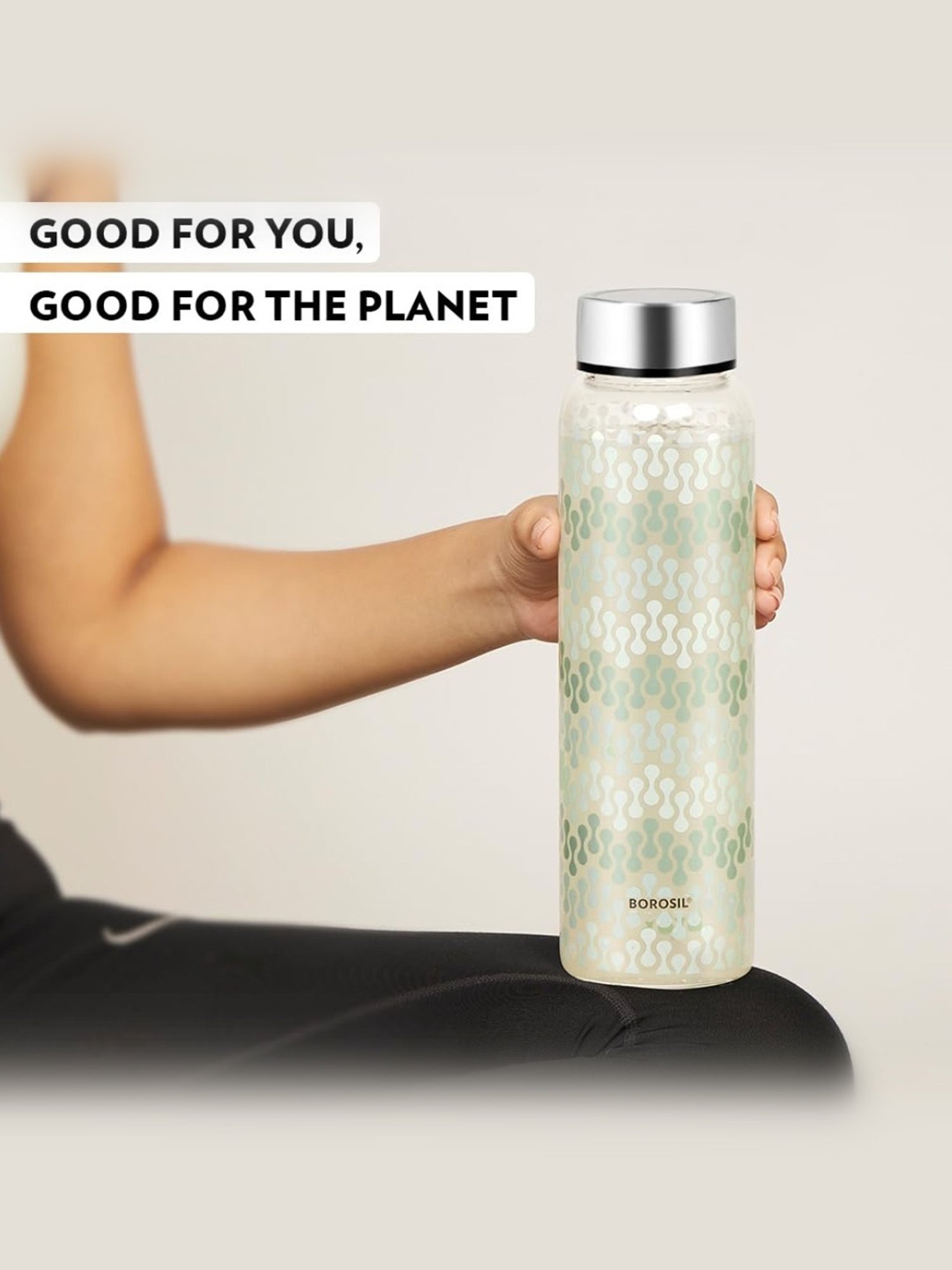 Borosil Water Bottle with Fridge Safe & Leakproof Set of 3 (Transparent, 1000 ml)