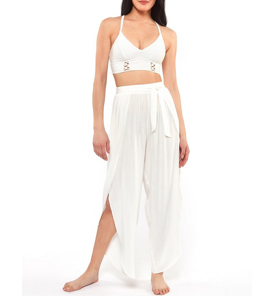 Tommy Bahama Midnight Orchid Tropical Print Scoop Neck Ruffle Hem Spa Dress