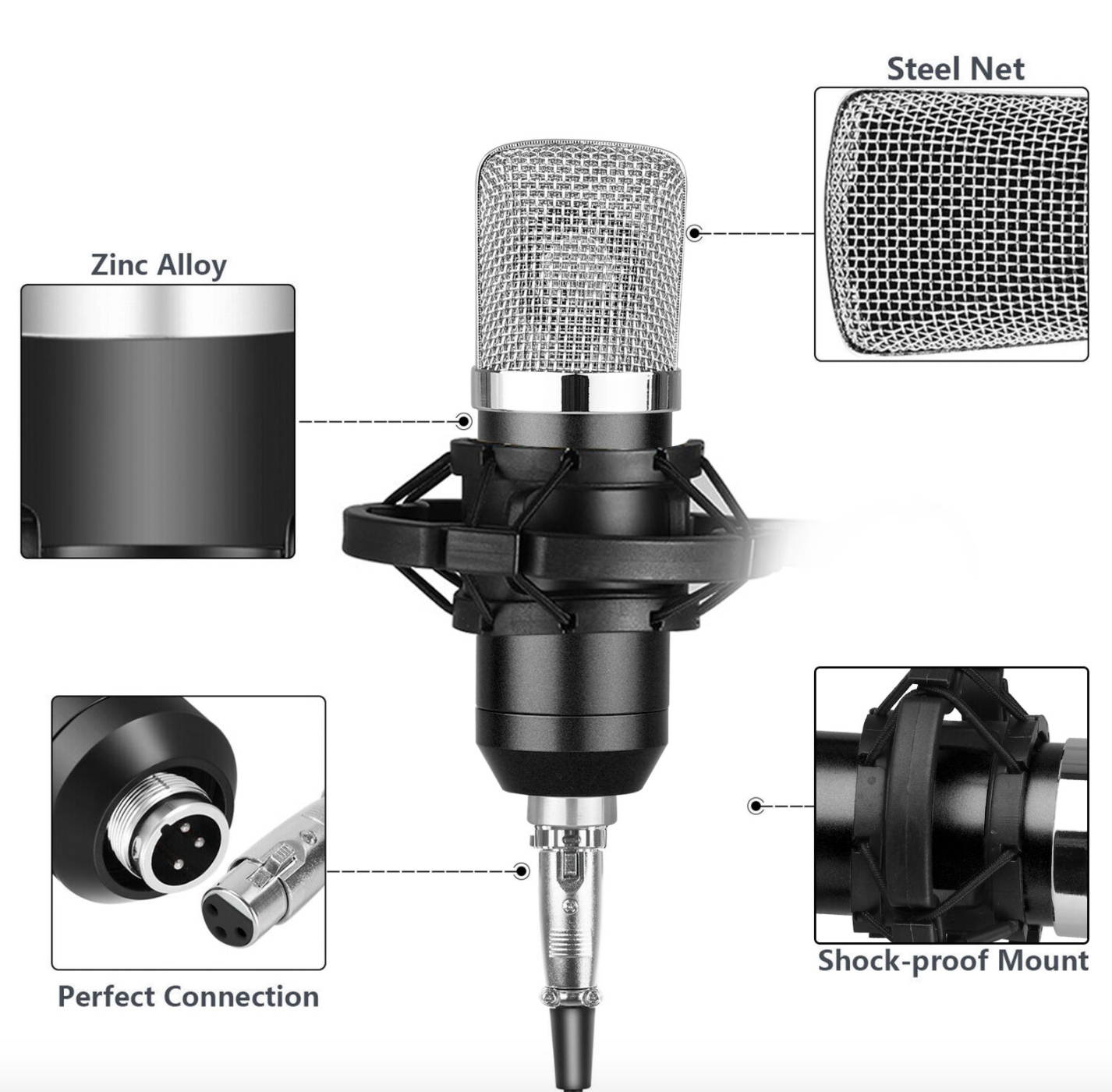 Condenser Microphone Kit Studio Pro Audio Recording Mic W/ Arm Stand Shock Mount