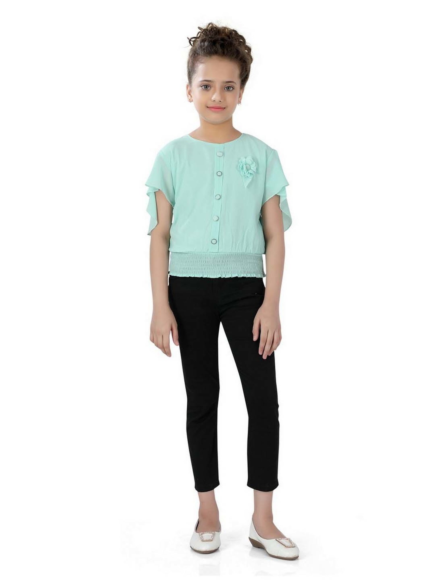 poplins Kids Aqua Blue Cotton Regular Fit Top