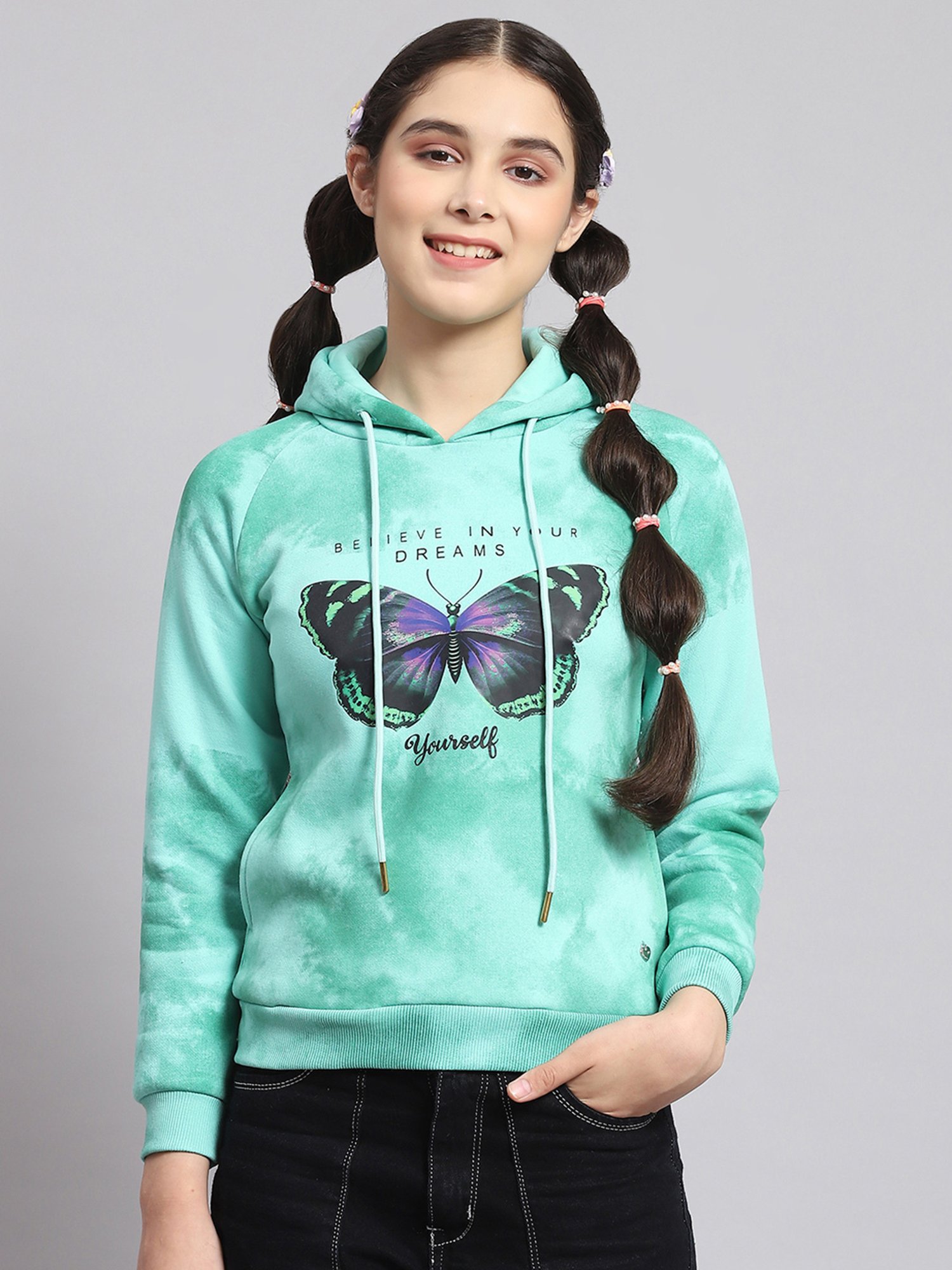 KIDS ONLY Blue Cotton Embroidered Full Sleeves Sweatshirt