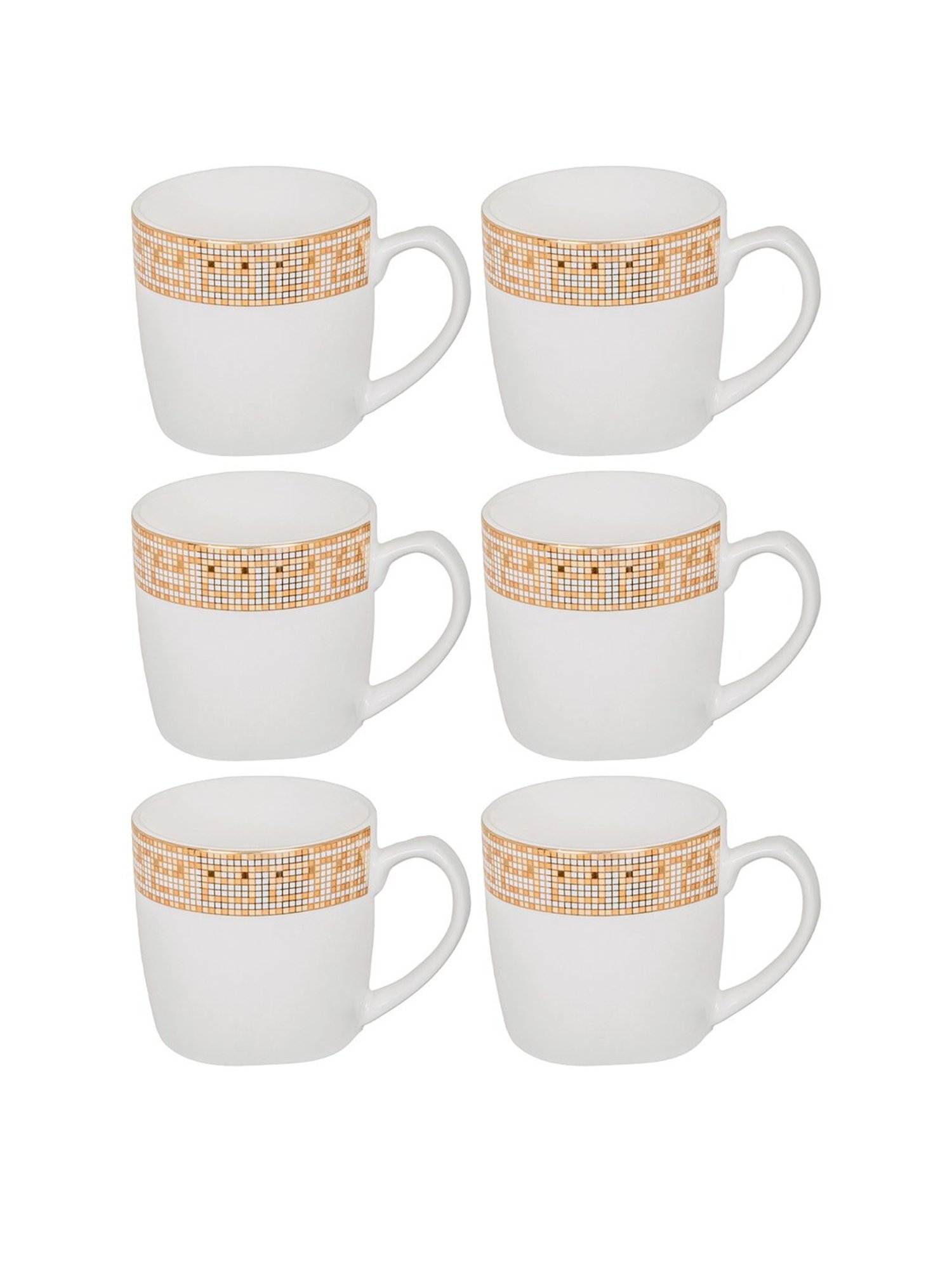 White Gold Printed White Porcelain Coffee Mug - Set of 6 (180ml)