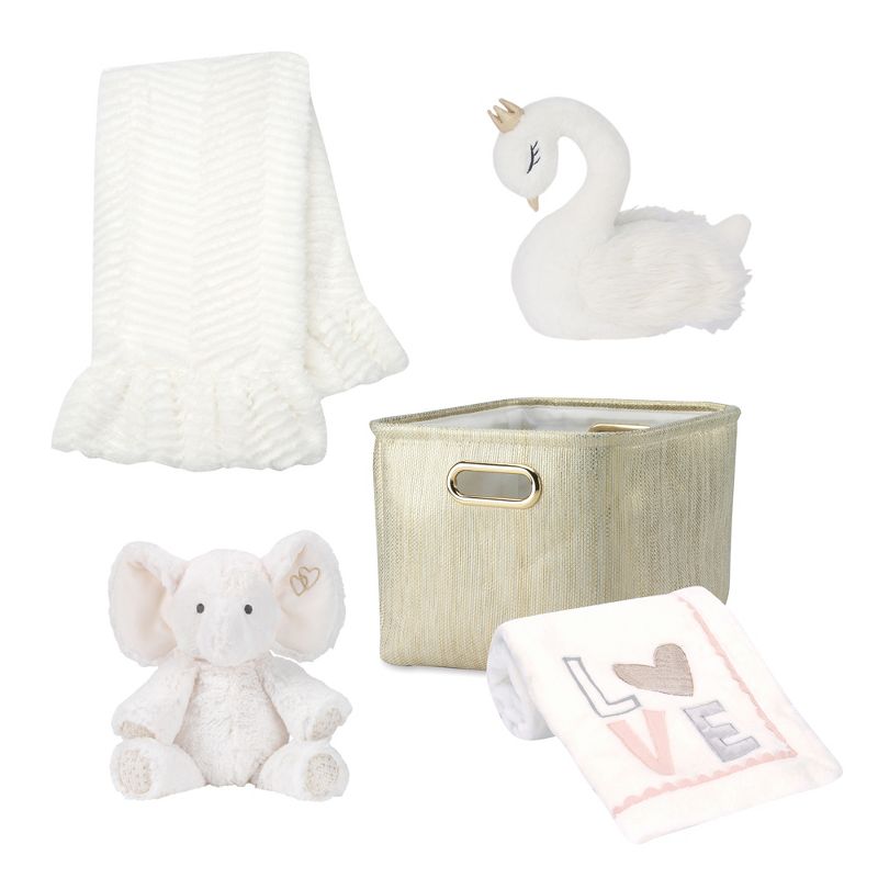 Lambs & Ivy Pink/Gold 5-Piece Baby Gift Basket - Pink, Gold, White, Love, Hearts