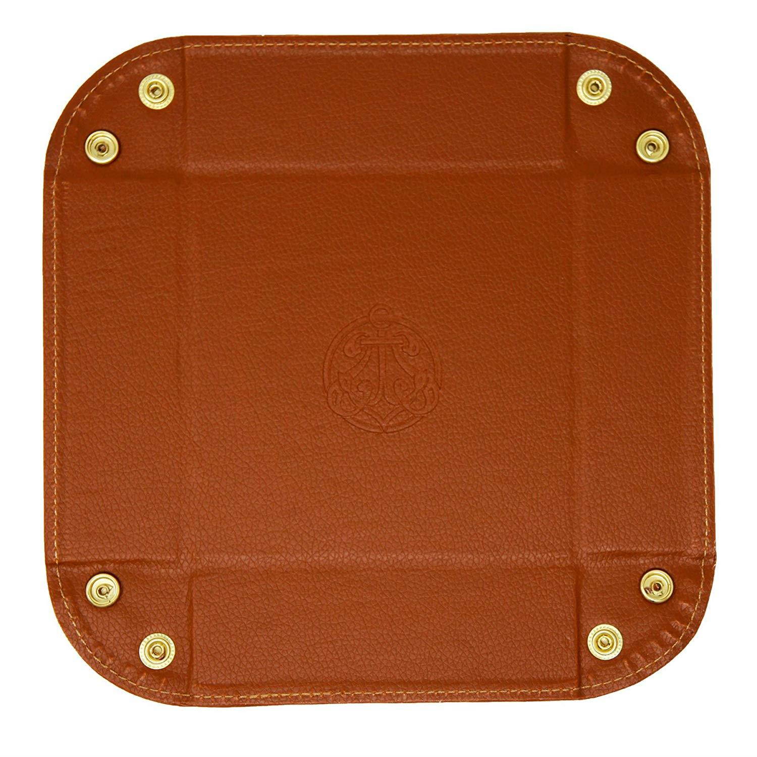 SIVEL + SHARP Leather Valet Tray - Embossed Catchall Tray with Brass Snaps (Almond)