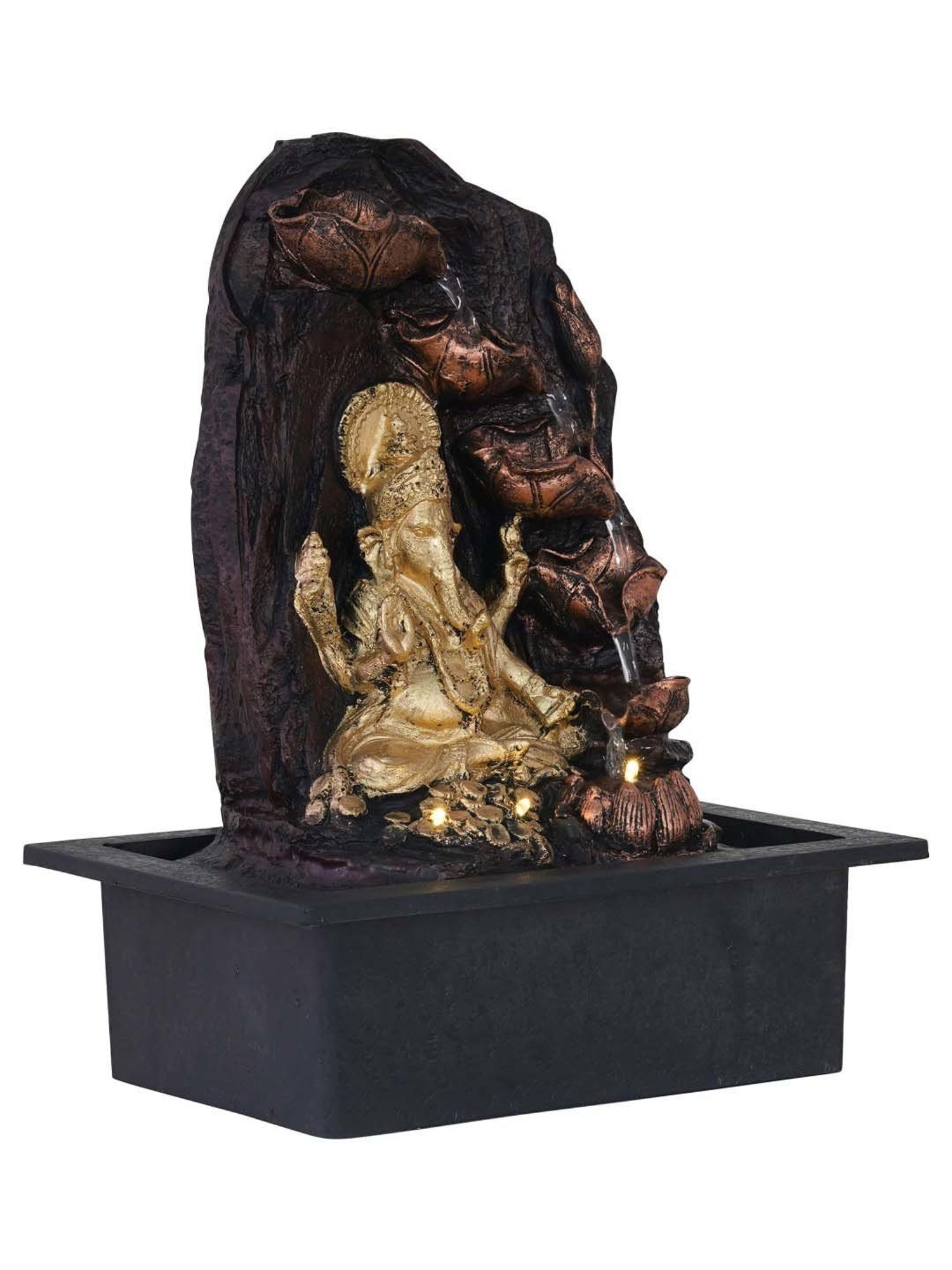 CHRONIKLE Golden & Brown Polyresin Ganesha Idol 5 Artistic Step Waterfall Fountain