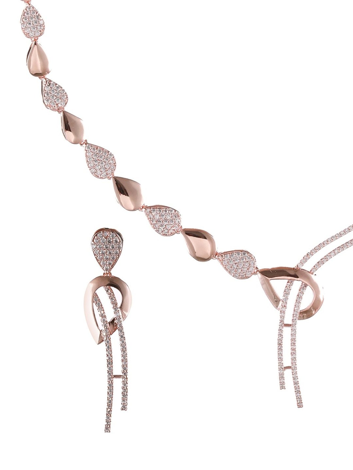 Aatmana Rose Gold-Plated Rose Gold CZ Studded Necklace Set