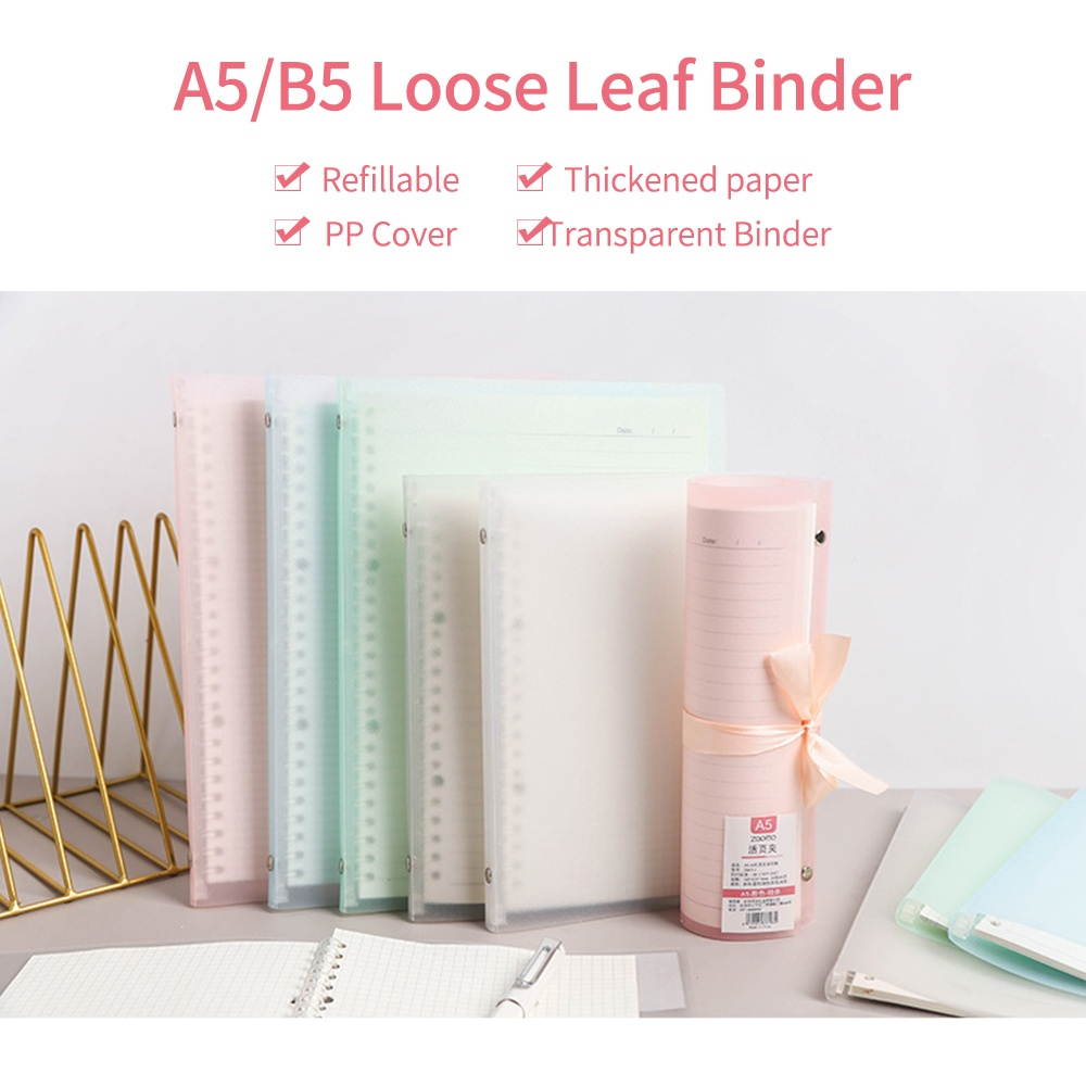 Transparent A5 Refillable Notebook 20 Rings/Holes Loose Leaf Binder Flexible Waterproof PP Cover 30 Sheets Ruled Lined Paper Refillable Binder for Office Home School Students Supplies