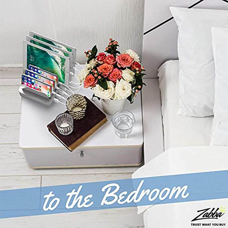 Charging Station for Multiple Devices, with 6 USB Fast Ports, Compatible with Cell Phones, Smart Phones, Tablets, and Other Electronics, White