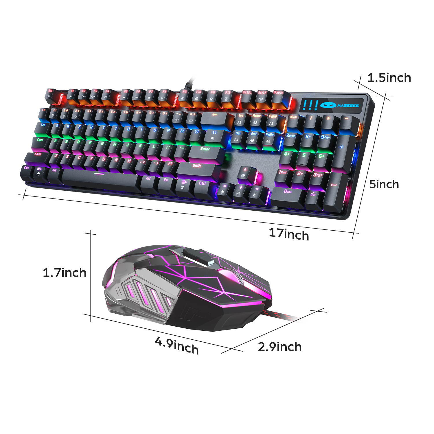 Mechanical Gaming Keyboard and Mouse Combo, MageGee MK-Storm 104 Keys Rainbow Backlit Keyboards, Black Switches, 7 Button Mouse Wired for PC Gamer Computer Laptop