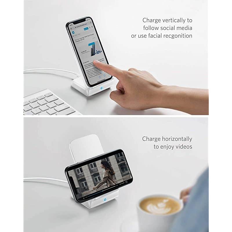 Wireless Charger PowerWave 75 Stand QiCertified Fast Charging iPhone 11 11 Pro 11 Pro Max XR Xs Max Xs X 8 8 Plus Galaxy S 20 S10 S9 S8 Note 10 Note 9 No AC Adapter White