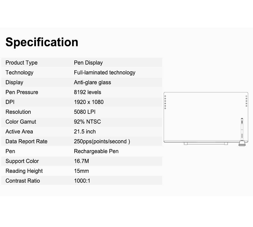 HUIYOU 22PRO 21.5 Inch NEW Graphic Drawing Monitor Full-Laminated Technology Pen Display with 8192 Levels Pen Pressure Come with Glove, Adjustable Stand,8Pen Nibs