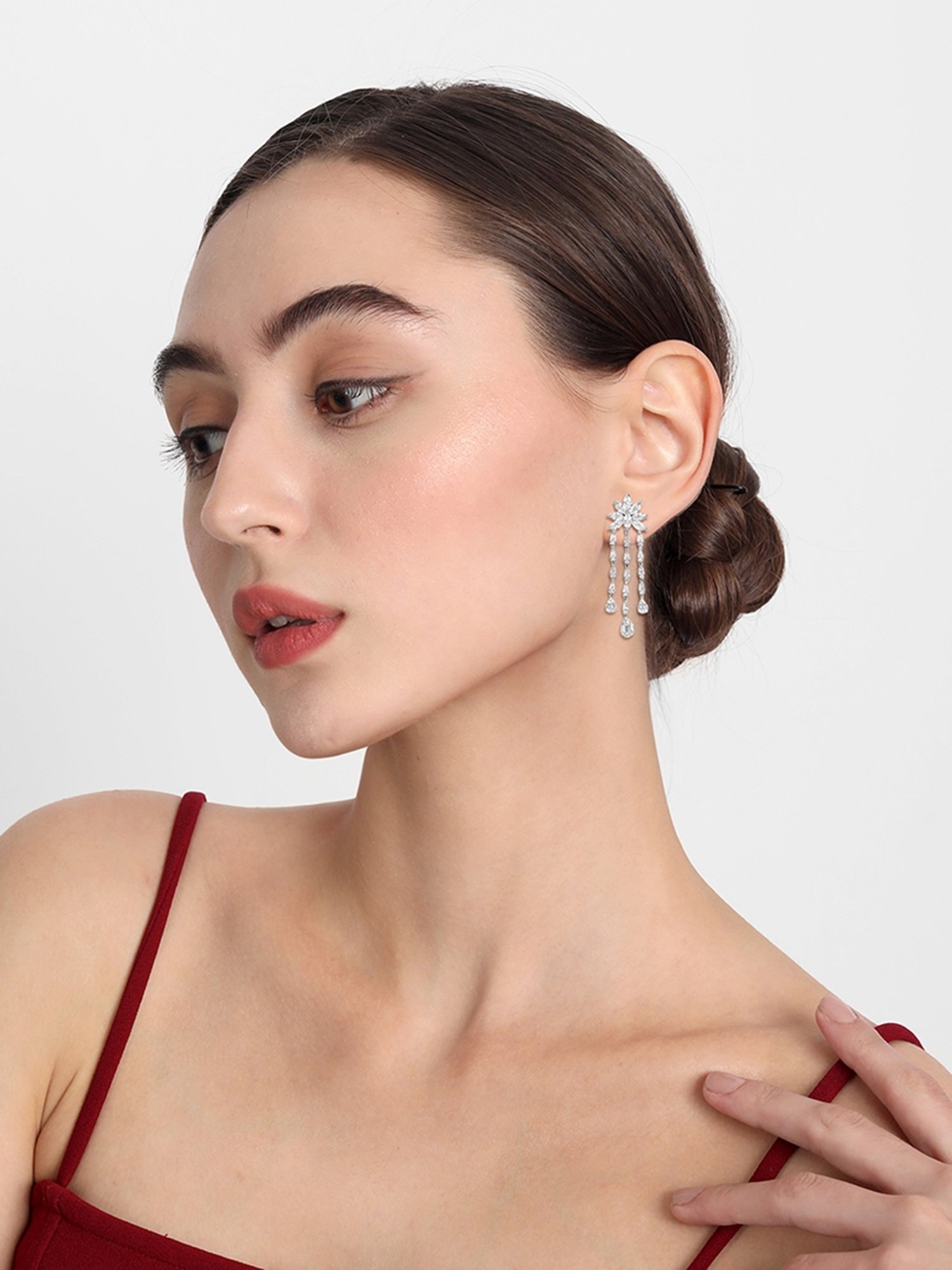 The Real Effect London Sonah Silver Florere Long Hanging Drop Earrings
