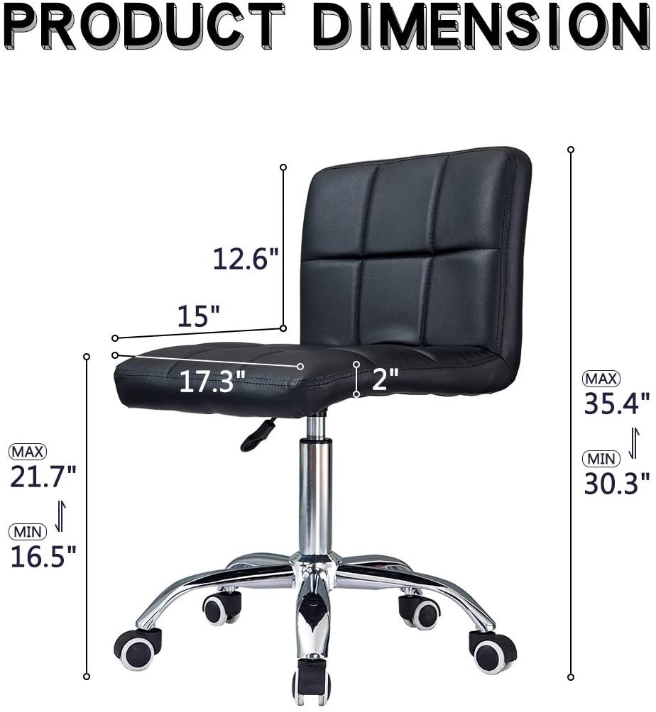 Ribbed Swivel Desk Chair Adjustable Task Chair PU Leather Mid Back Rolling Office Chair with Wheels Padded Task Conference Chair with Backrest for Office Home Computer Without Arms, White