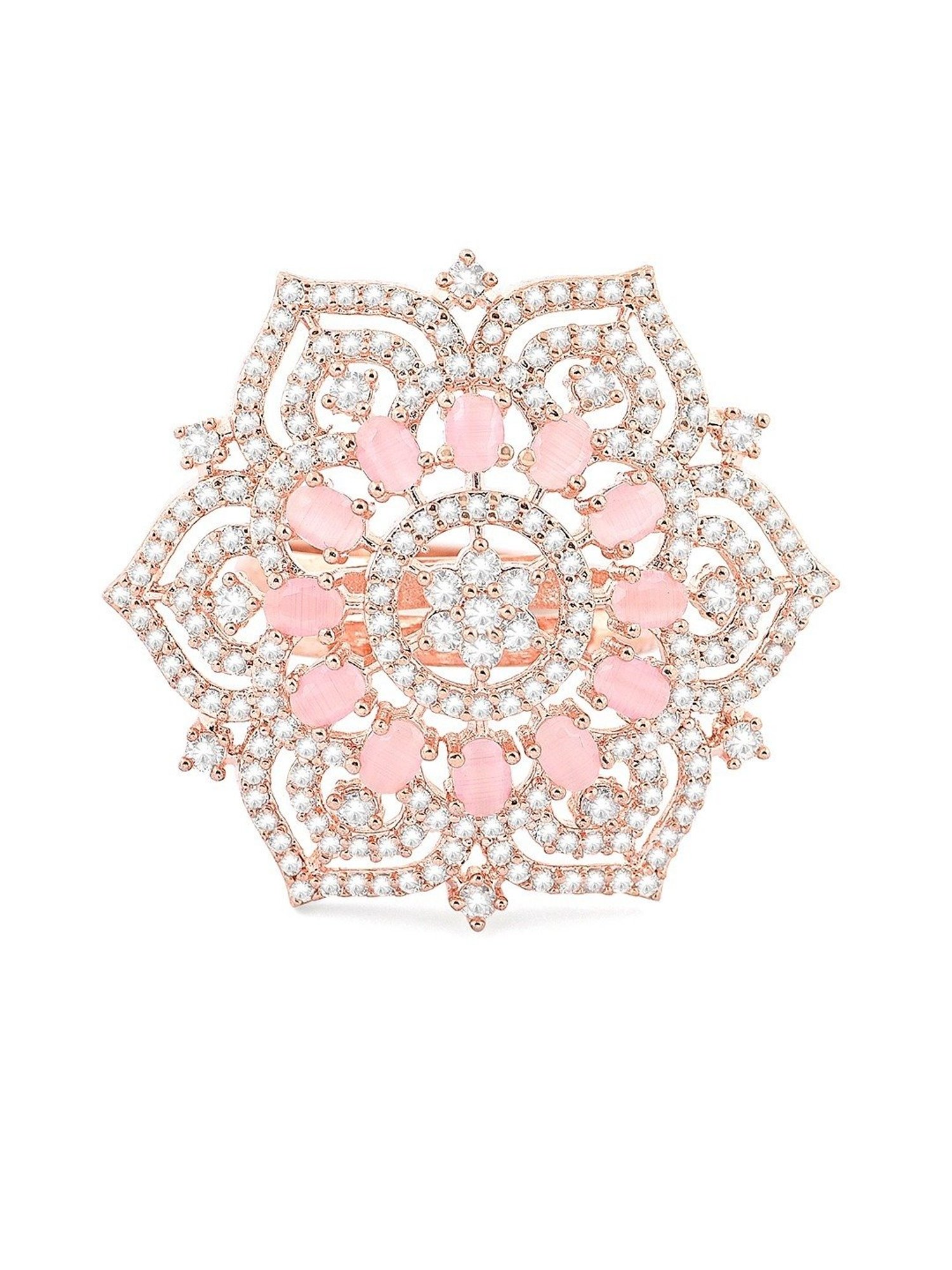 Zaveri Pearls Pink Cubic Zirconia Party Bling Statement Brass Adjustable Finger Ring-ZPFK16114