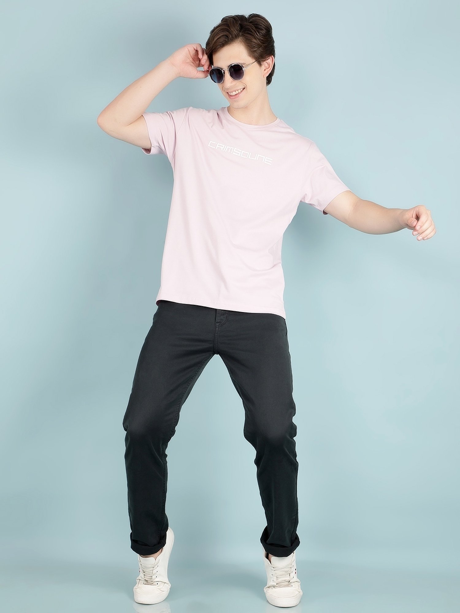 Crimsoune Club Purple Cotton Slim Fit Logo Printed T-Shirt