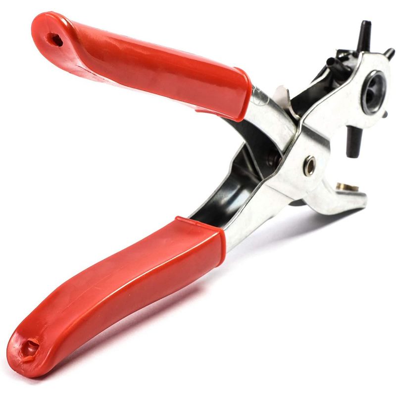 6 Sized 8.5" Heavy Duty Leather Hole Punch Hand Pliers Belt Holes Punches with Awl Rod and Ruler for Craftsmen
