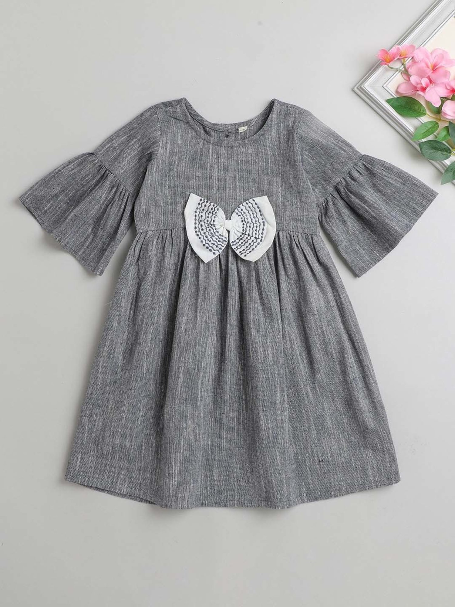 The Magic Wand Kids Grey Cotton Applique Dress