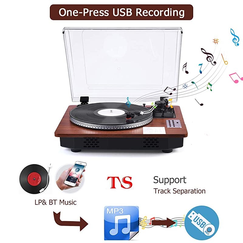 Player with Speakers Turntable for Vinyl s 3Speed Bluetooth Input amp Output USB Direct Vinyl to MP3 ing Automatic Tone Arm Pitch amp Counterweight Adjustment Vintage Player