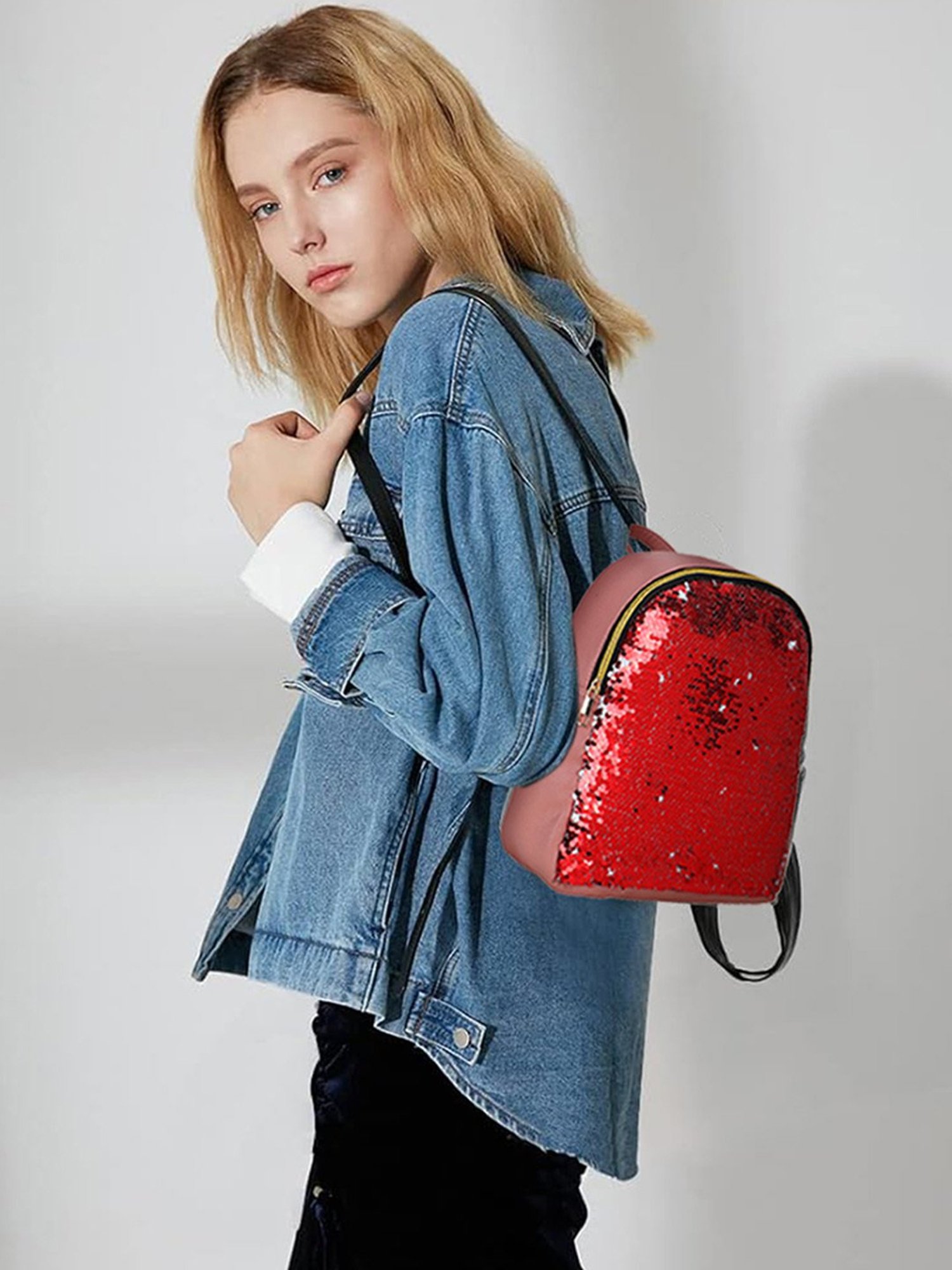 Spice Art Pink Embellished Travel Zipper Backpack - 15 Ltrs