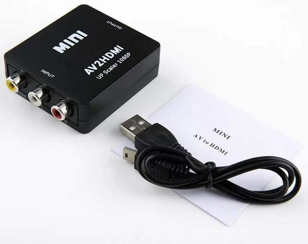 Homyl Mini 1080P RCA CVBS to HDMI Video Converter Box AV2HDMI Adapter Supporting PAL/NTSC with USB Cable for HD TV Set top Box - Black