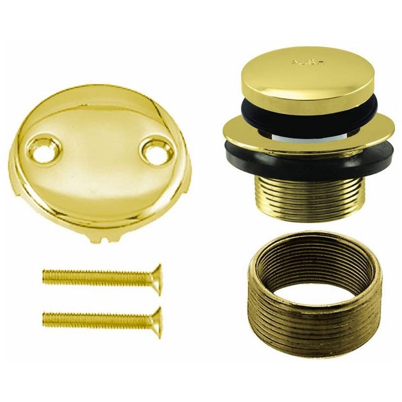 Westbrass 1.5 Inch Diameter Round Universal Tiptoe Drain Bathtub Trim Set with 2-Hole Faceplate, Polished Brass
