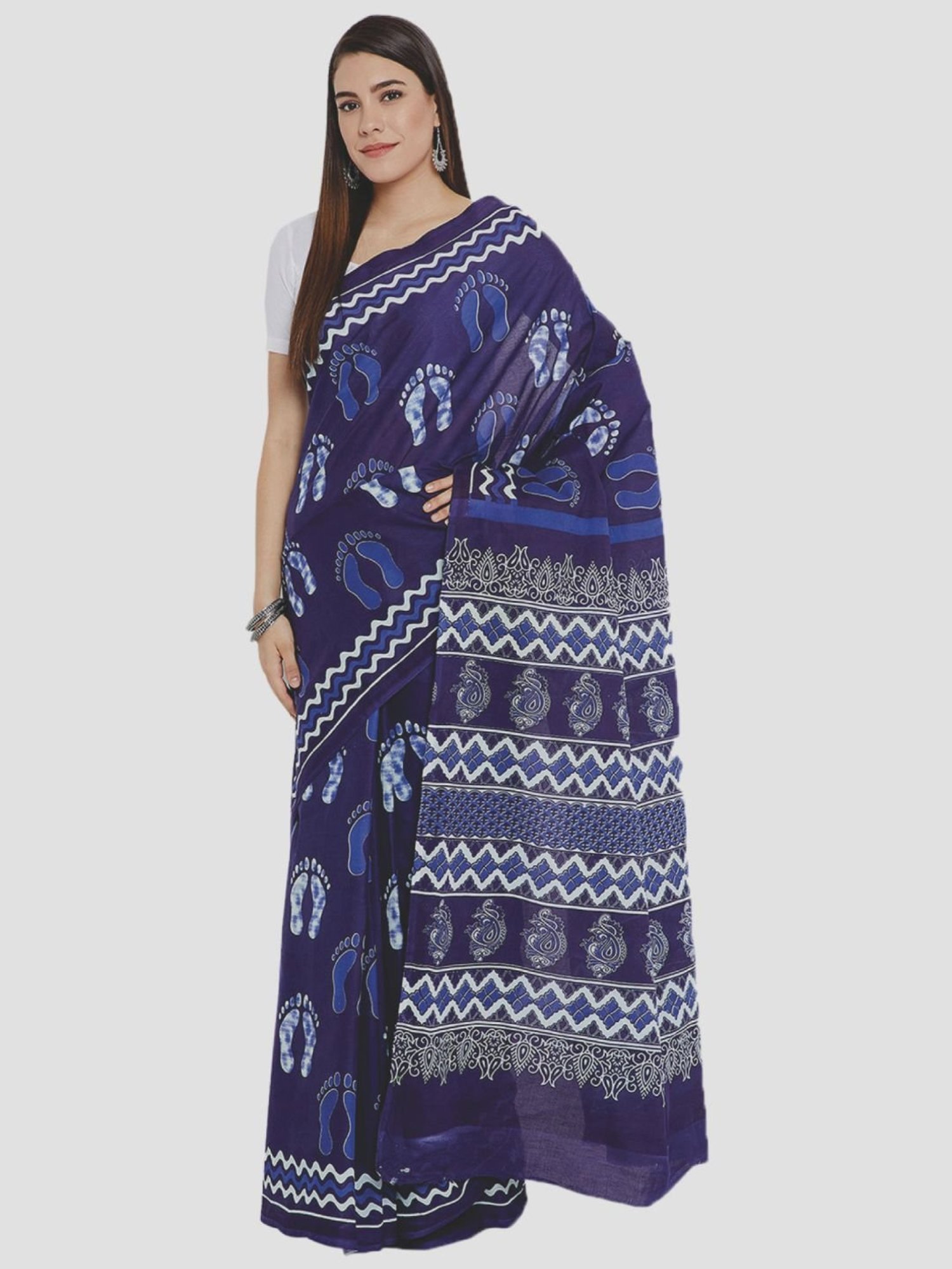 Kalakari India Blue Cotton Printed Saree With Unstitched Blouse