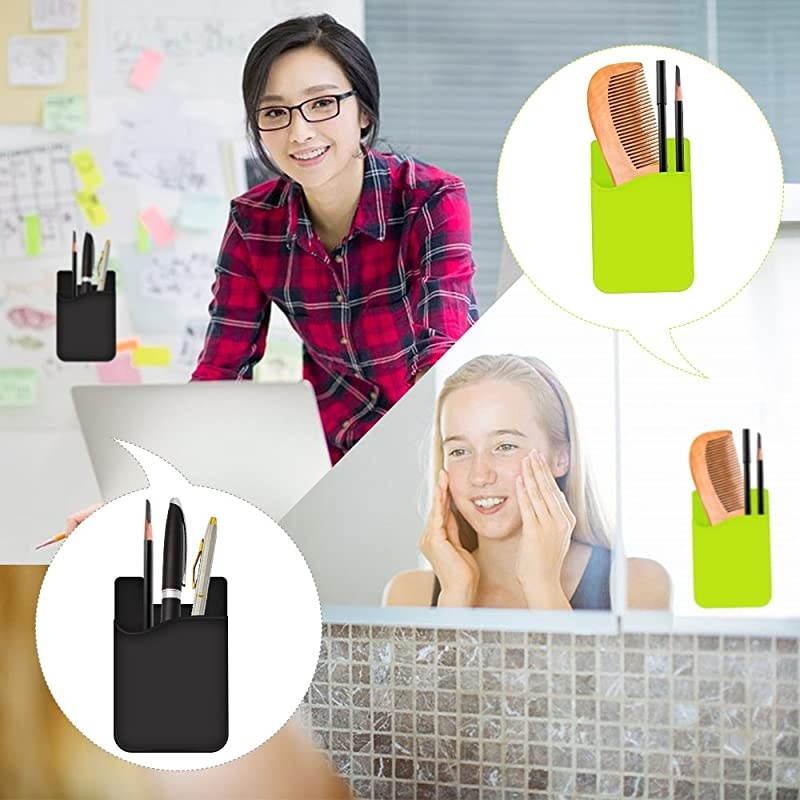 Cell Phone Credit Card Holder,  Silicone Phone Wallet with Adhesive Stick-on fits Apple iPhone iPad Samsung Galaxy Android Smartphones Table Refrigerator Door (Black Color - 10 Pack)