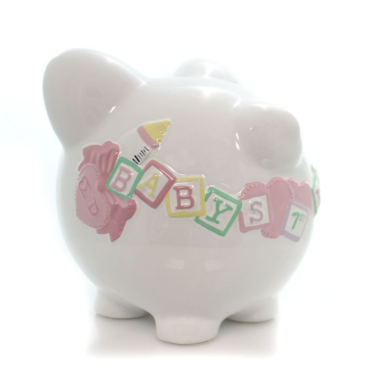 Bank 7.5" Bank Baby Girl Train Ceramic Piggy  -  Decorative Banks