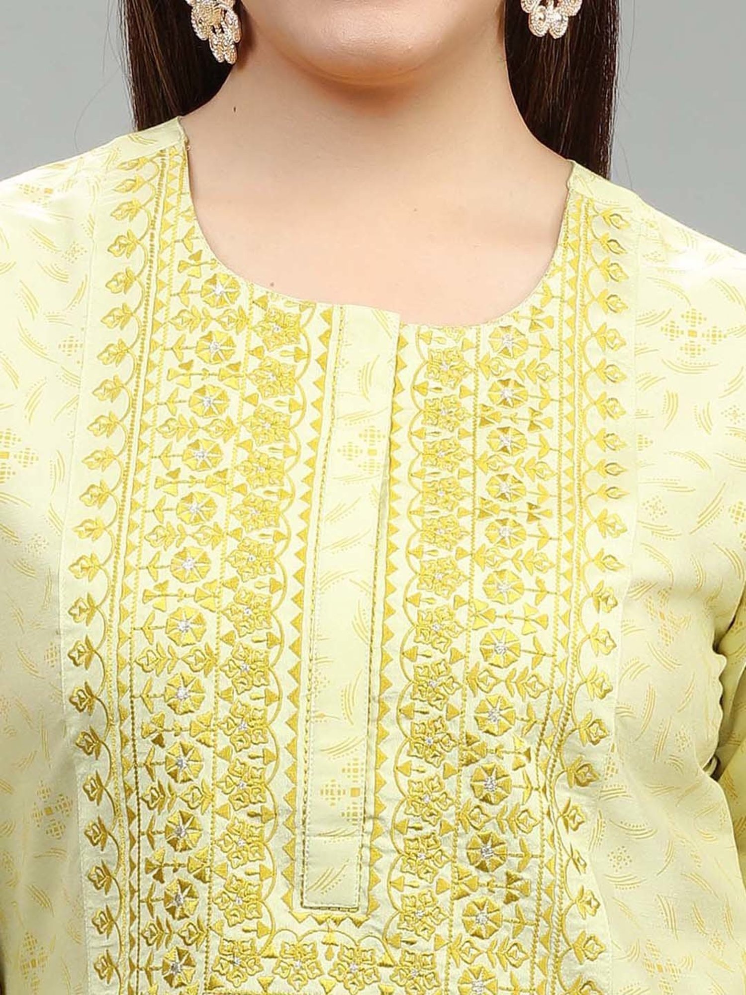 Cotton Culture Lime Green Embroidered Straight Kurta