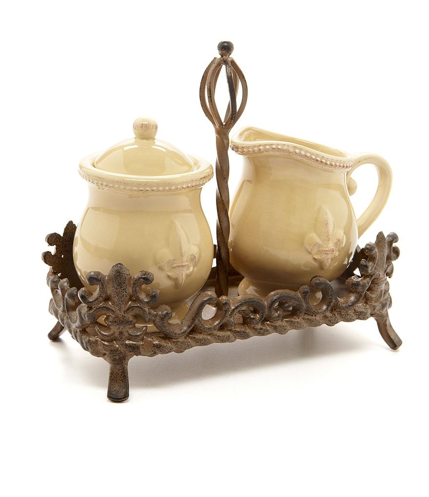 Artimino Fleur-de-Lis Beveled Earthenware Sugar & Creamer Set