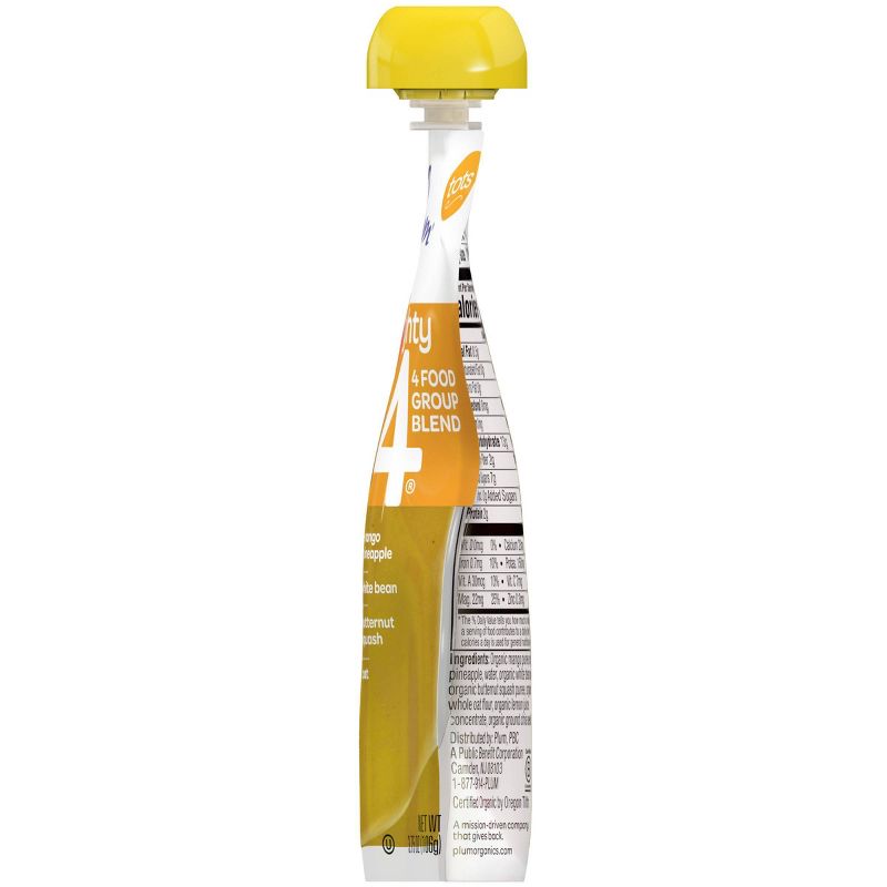 Plum Organics Mighty 4 Organic Mango Pineapple White Bean Butternut Squash Oat Baby Food Pouch - 3.75oz