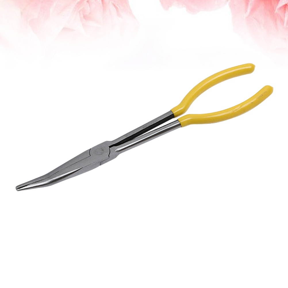 1pc Extra Long Plier Practical Crimping Plier Mechanic Equipment Repairing Wire Clamp (Bending of 25 Degrees Yellow)