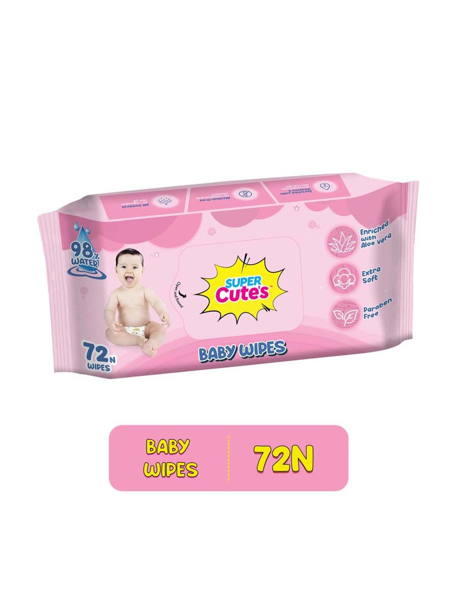 Super Cute's Premium Soft Cleansing Baby Wipes with Aloe Vera (72 Wipes)