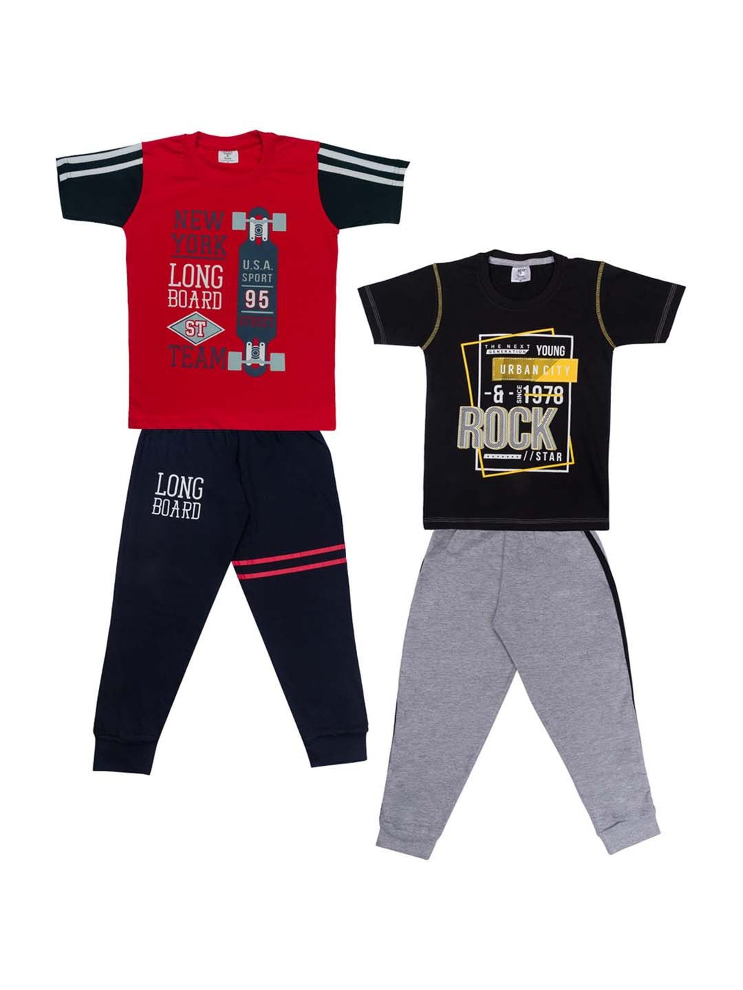 Todd N Teen Kids Red & Black Cotton Printed T-Shirt & Pants - Pack of 2