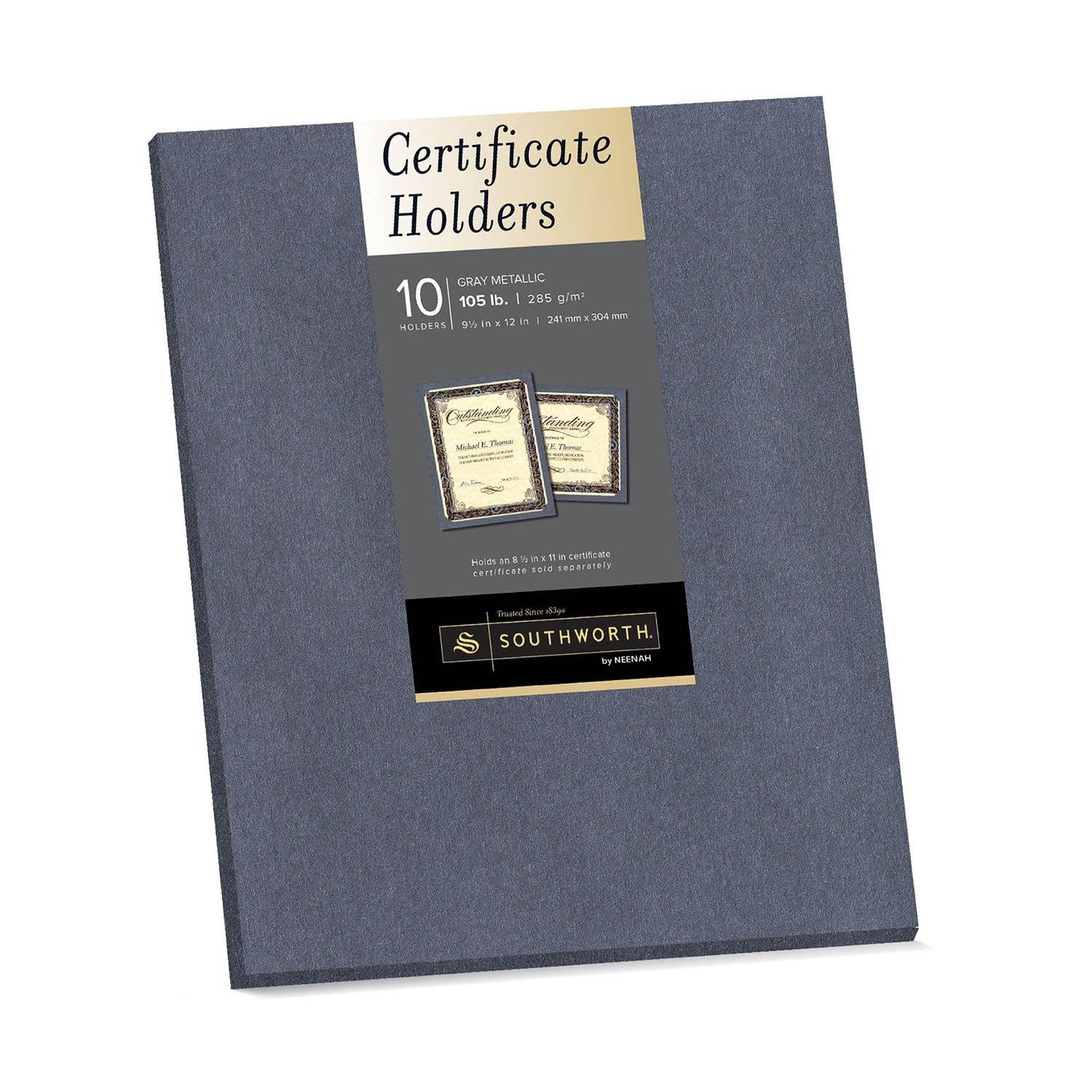 Southworth Certificate Holders, 9.5&rdquo; x 12&rdquo;, 105 lb/285 GSM, Gray Metallic, Cardstock, 10 Count - Packaging May Vary (98869)