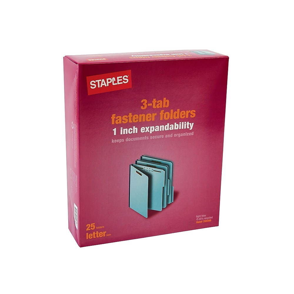Staples Pressboard Fastener Folders Letter Size 1" Expansion 25/Box TR765560