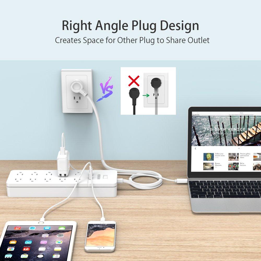 Surge Protector Power Strip - NTONPOWER 10 Outlets Power Strip with 2 USB Ports, Power Strip Flat Plug, 5ft Heavy-Duty Extension Cord, 15A Circuit Breaker, Wall Mount, for Home and Office - White